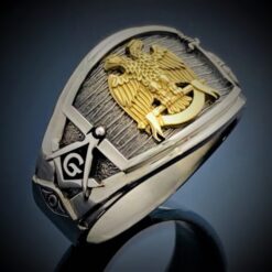 Two Tone Scottish Rite Shriner Ring in Sterling Silver and 18k gold ~ Style 052