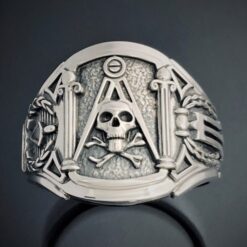 Masonic Skull and Pillar Ring in Sterling Silver ~ Cigar Band Style 054
