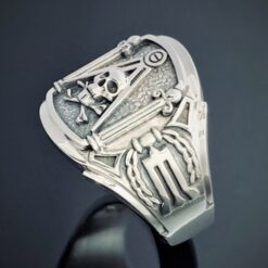 Masonic Skull and Pillar Ring in Sterling Silver ~ Cigar Band Style 054