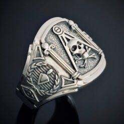 Masonic Skull and Pillar Ring in Sterling Silver ~ Cigar Band Style 054