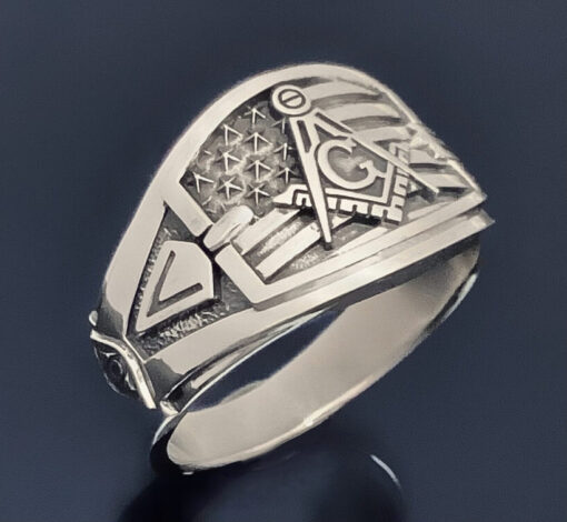 American Flag Masonic Ring in Sterling Silver ~ Style 027a flag