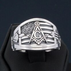 American Flag Masonic Ring in Sterling Silver ~ Style 027a flag