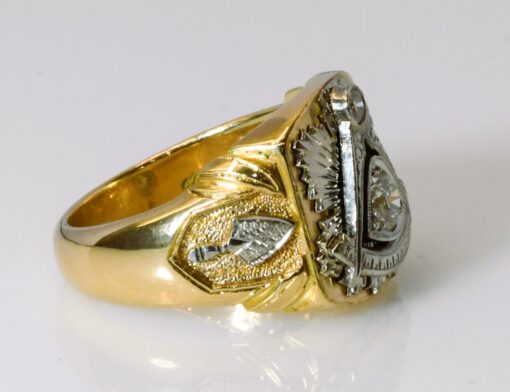 vintage past master gold ring, side view