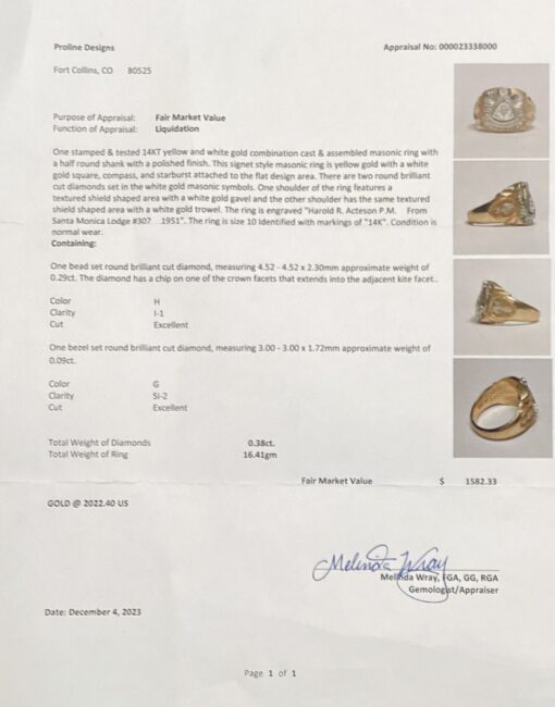 Vintage past master gold ring appraisal