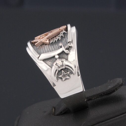 Blue Lodge, Scottish Rite and Shriner Ring in Sterling Silver and 18k gold