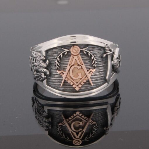 Blue Lodge, Scottish Rite and Shriner Ring in Sterling Silver and 18k gold
